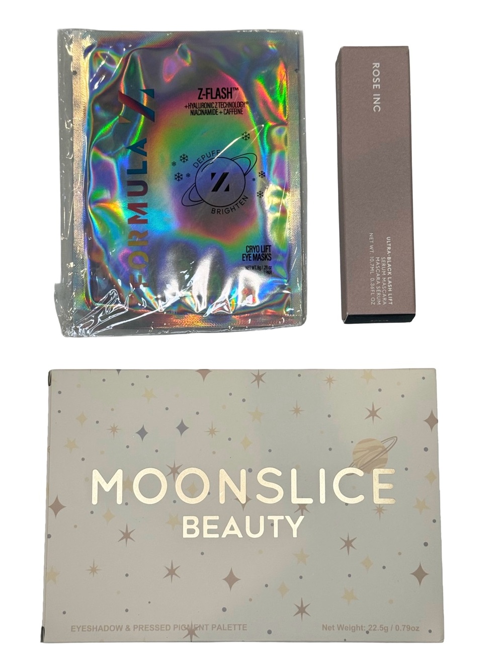 Rose Inc Mascara Moonslice Moonshake Palette Cryo Eye Masks Eye Bundle NIB